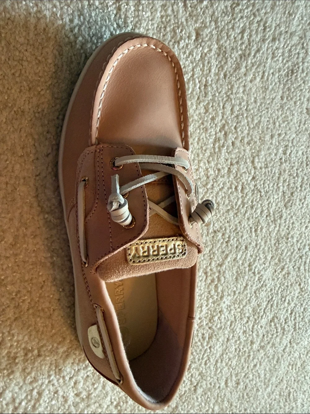 Sperry Girls Blush Leather Boat Shoes with Gold Accents new in box size 5
